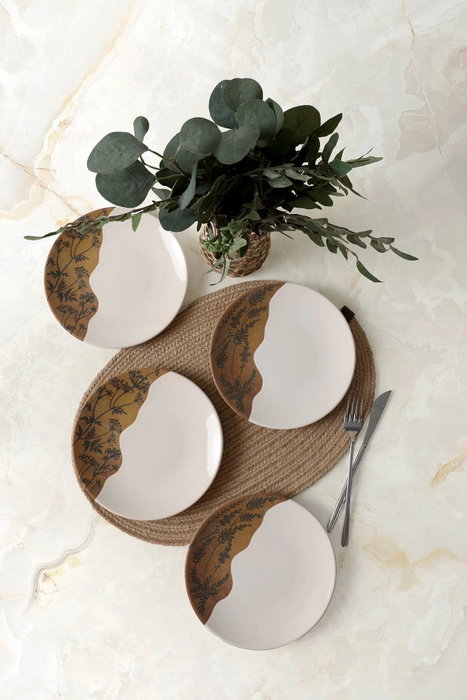 Hermia Juego de 4 Platos para Postres Marrón y Blanco de 20 cm